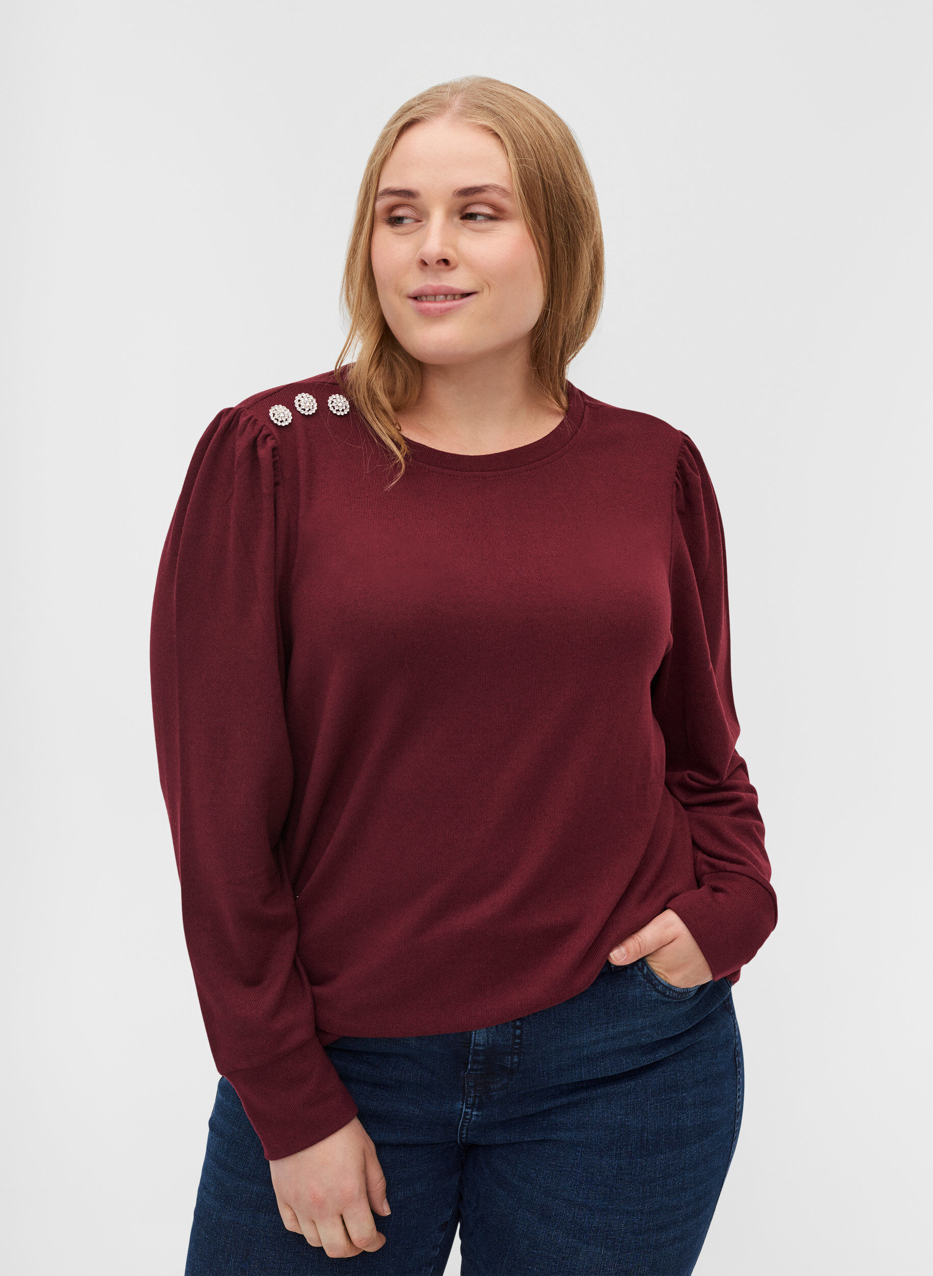 Zizzi Long-sleeved blouse with shoulder detail, Port Royal, Model image number 0