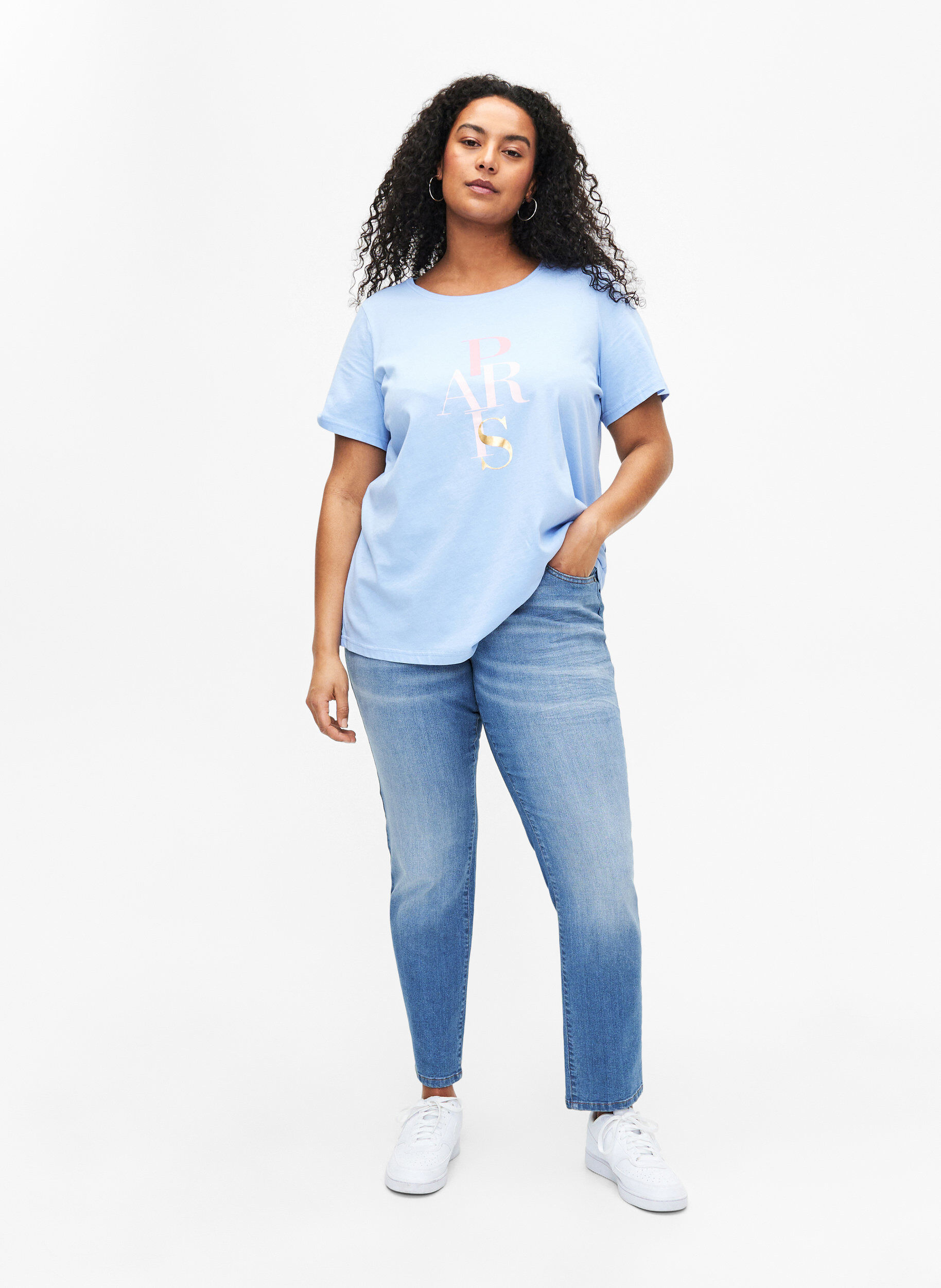 Zizzi Bawelniana koszulka z nadrukiem tekstowym, Serenity w. Paris, Model image number 2