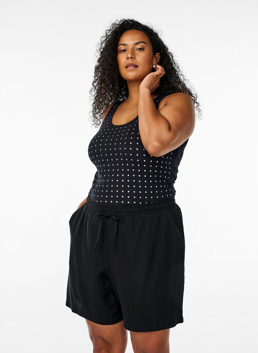 Luzne szorty z lnu i wiskozy, Czarne, Model image number 0