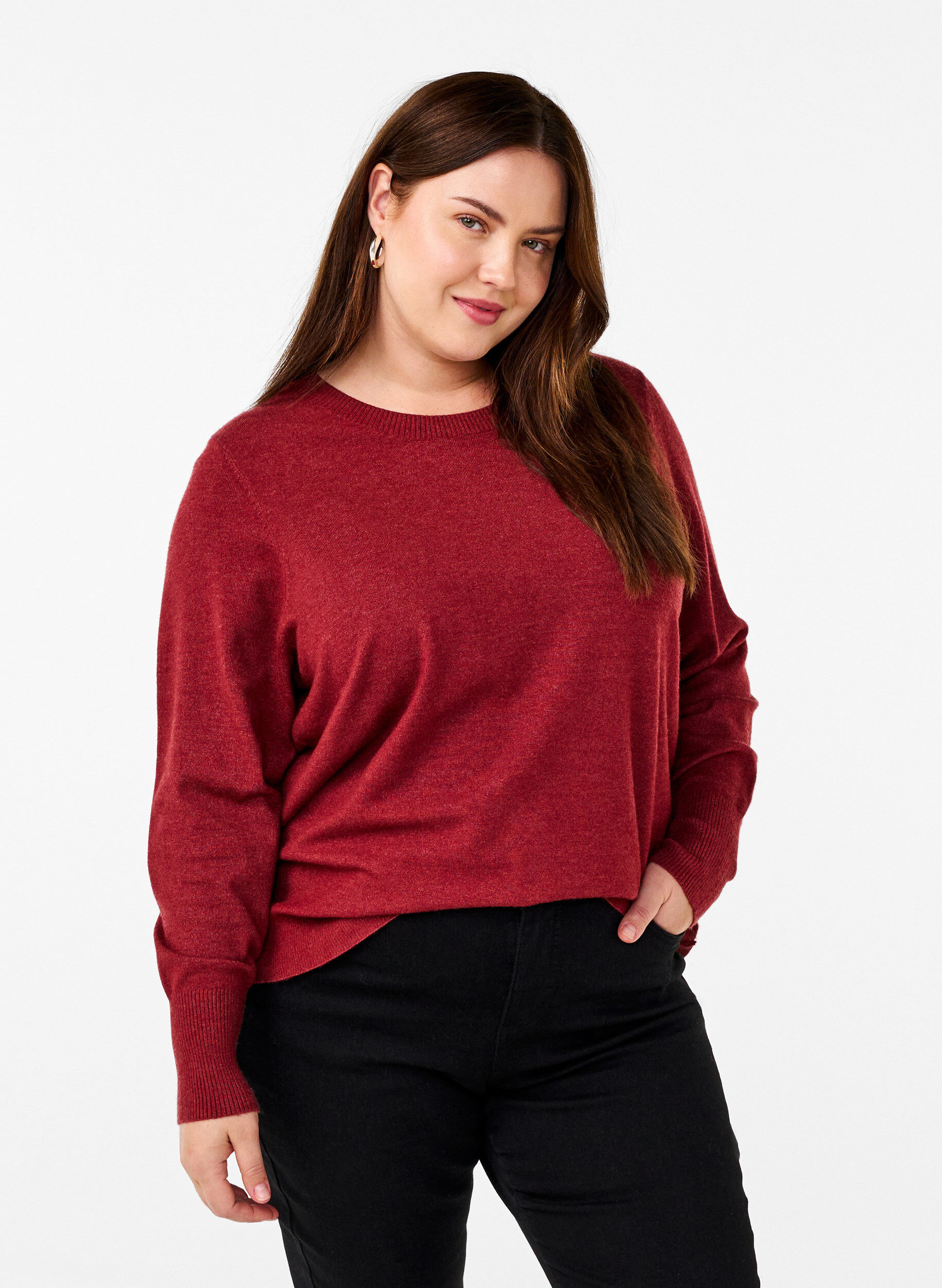 ZizziDzianinowa bluzka z okraglym dekoltem, Czerwony, Model image number 0