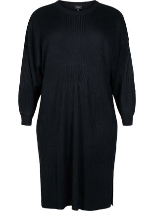 Dzianinowa sukienka oversize z rozcieciem, Black, Packshot image number 0