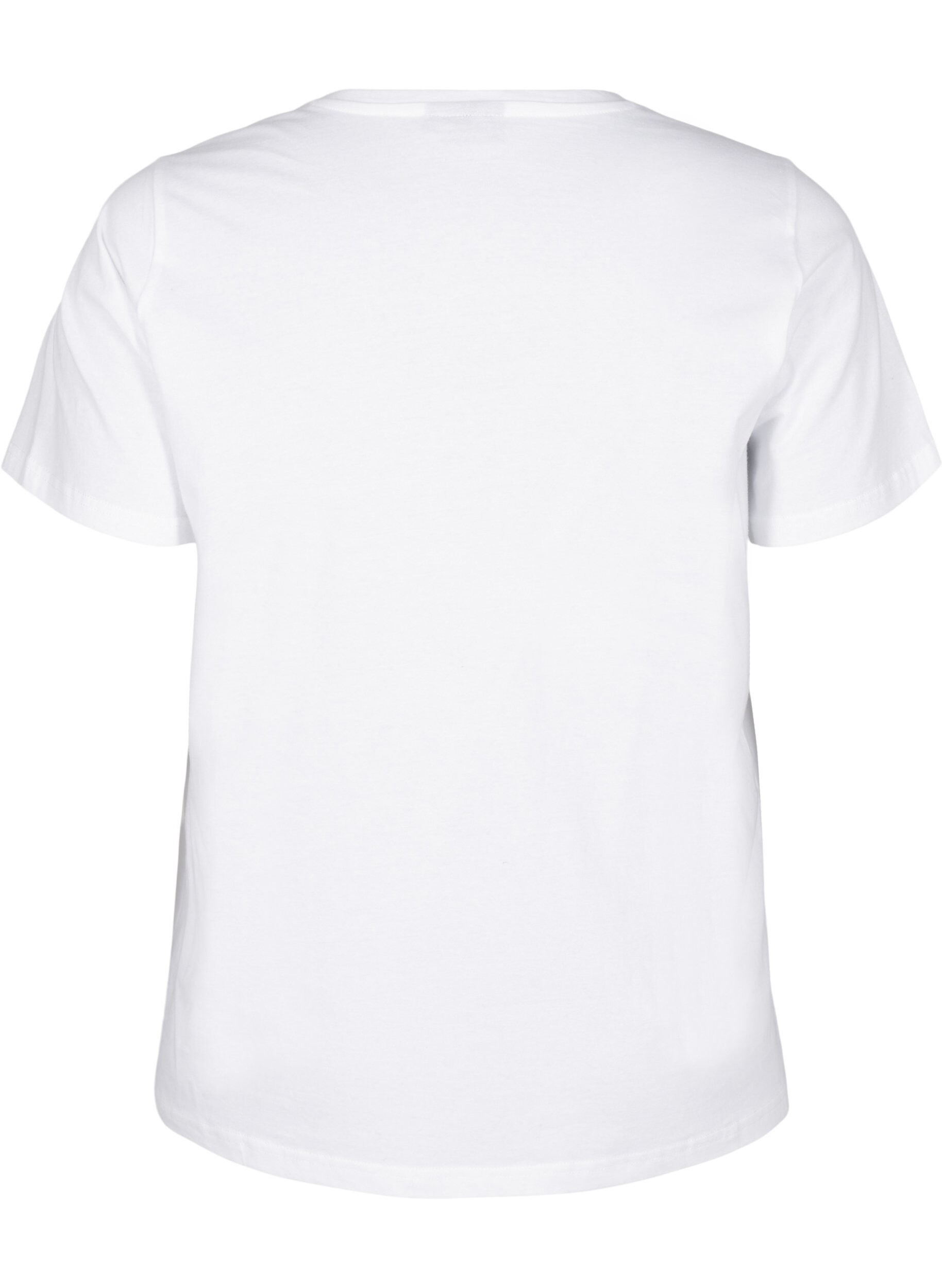 Zizzi T-shirt z bawelny organicznej z nadrukiem, Bright White Printet, Packshot image number 1