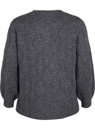 Dzianinowy pulower z azurowym wzorem, Dark Grey Melange, Packshot image number 1