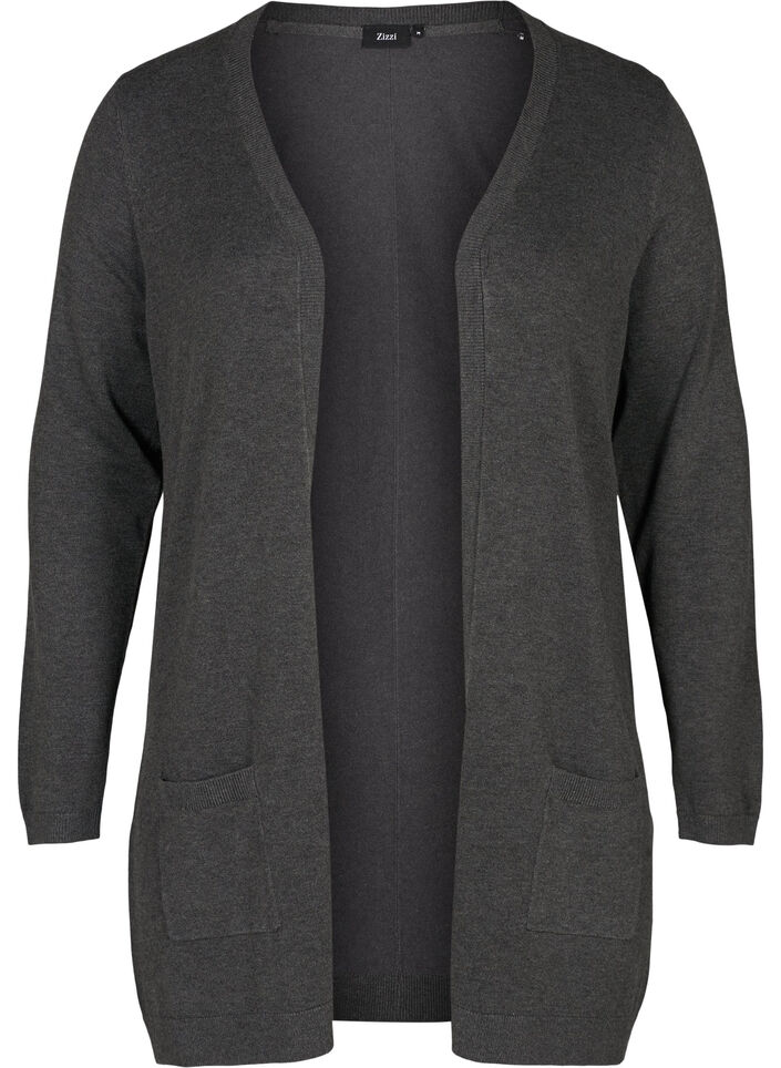 Dlugi, dzianinowy kardigan z mieszanki wiskozy, Ciemnoszary, Packshot image number 0