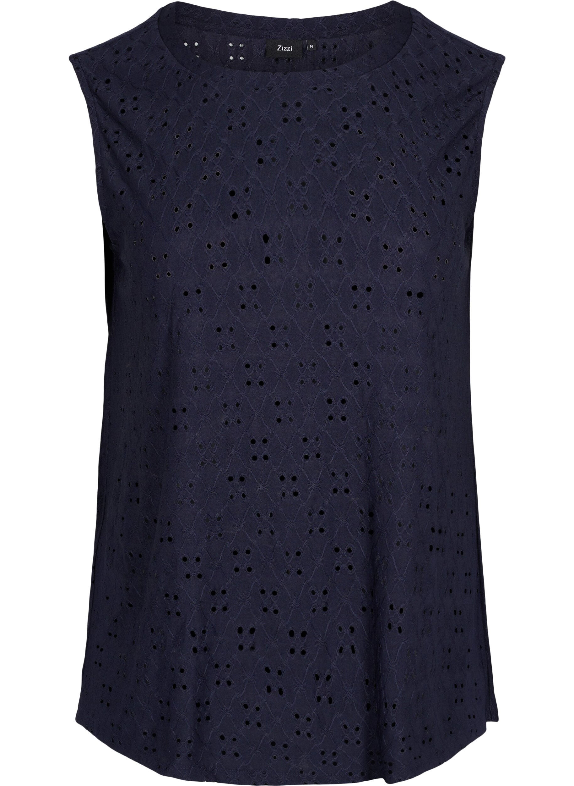 Zizzi Top with broderie anglaise, Night Sky, Packshot image number 0