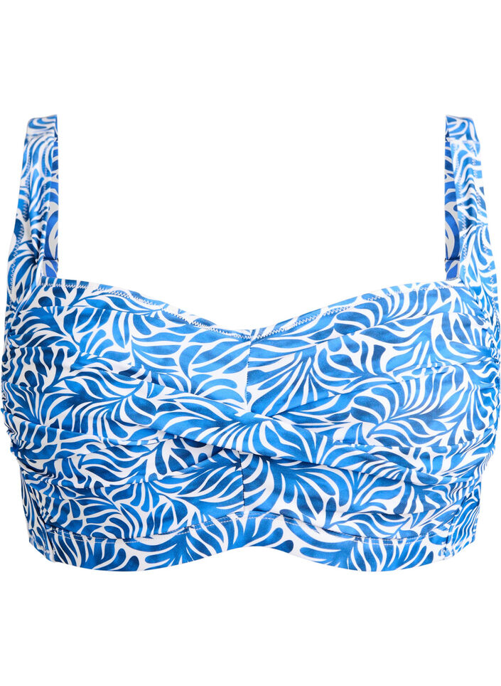 Bikinikowy top z wysci&oacute;lka i nadrukiem, Niebieskie, Packshot image number 0