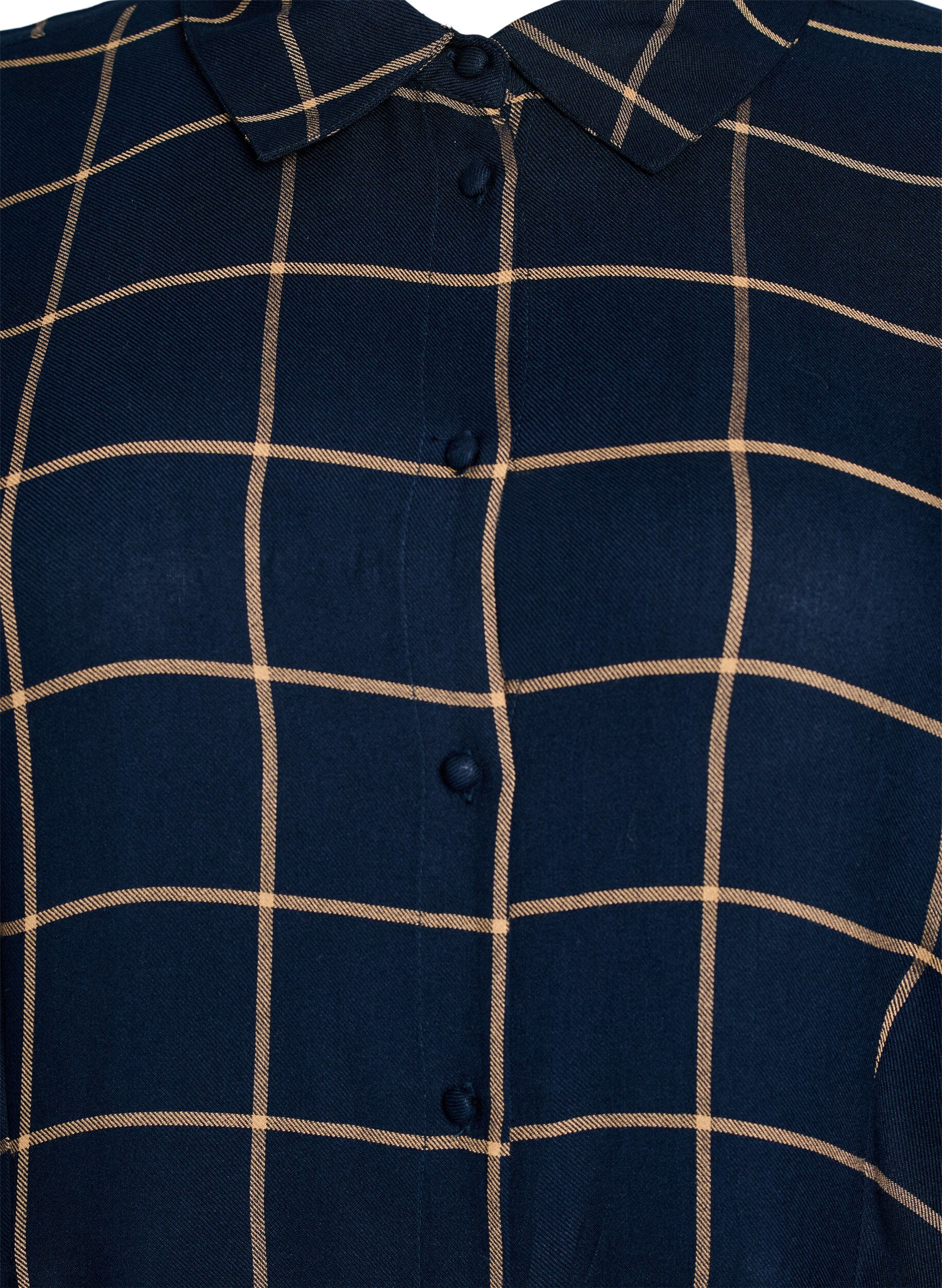 Zizzi Dluga sukienka koszulowa w krate, Niebieskie, Packshot image number 2