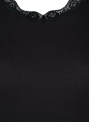 Bluzka w prazki z dlugimi rekawami i koronkowymi detalami, Black, Packshot image number 2