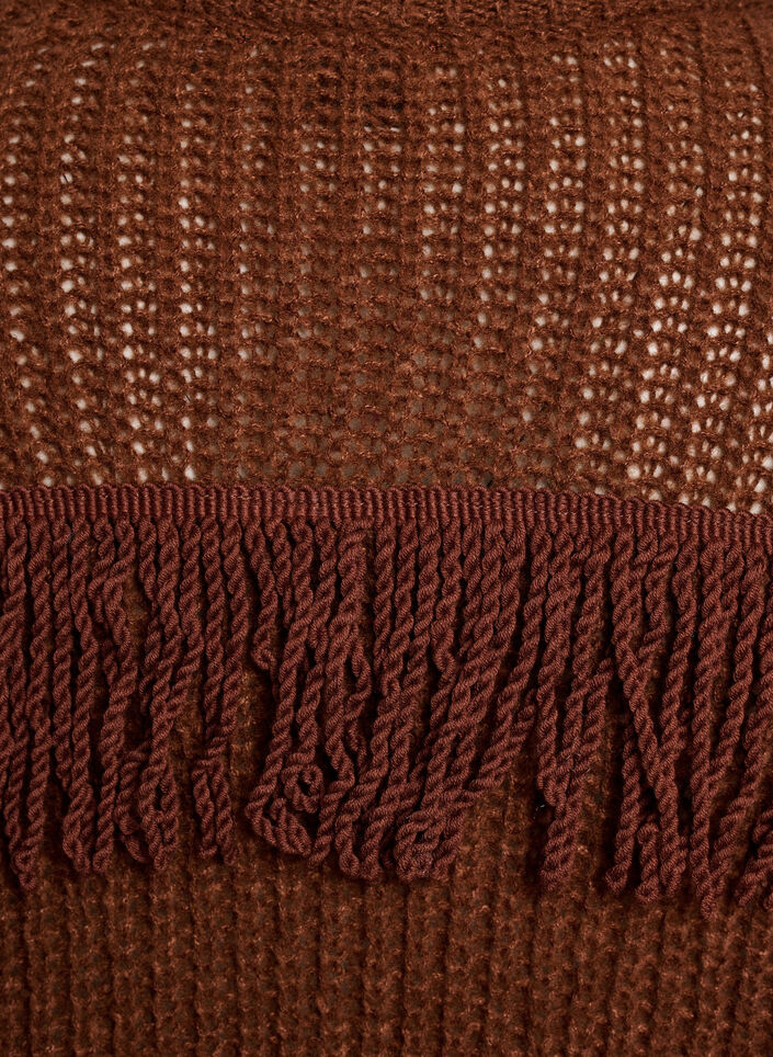 Dzianinowa bluzka z fredzlami z tylu, Brązowy, Packshot image number 3
