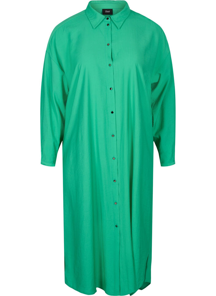 Long viscose shirt with slits, Mint, Packshot image number 0