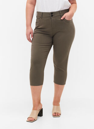 Dopasowane spodnie capri z mieszanki wiskozy, Dusty Olive, Model image number 2