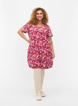 Bawelniana sukienka z nadrukiem i krótkimi rekawami, Raspberry S. Paisley, Model image number 2