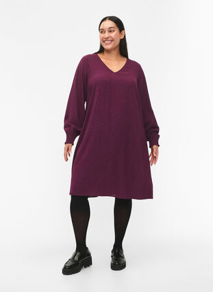 FLASH - Sukienka z dlugim rekawem i brokatem, Purple w. Silver, Model image number 2