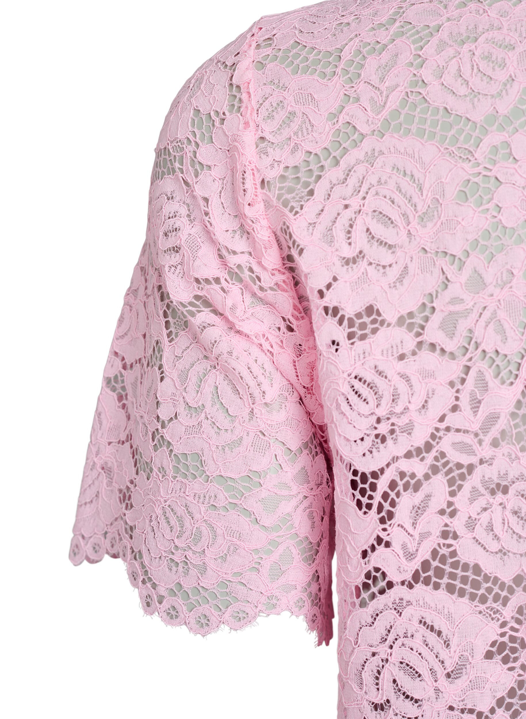 ZizziKoronkowa bluzka koszulowa z perlowymi guzikami, R&oacute;żowy, Packshot image number 3