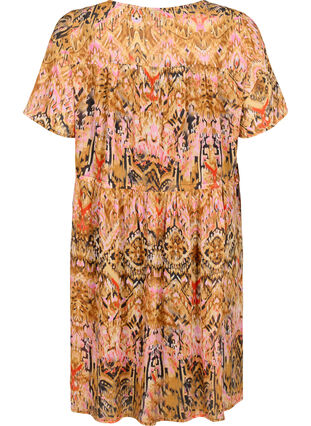Krótka sukienka z dekoltem w szpic i nadrukiem, Colorful Ethnic, Packshot image number 1