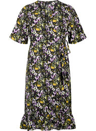 Sukienka kopertowa z nadrukiem z krótkim rekawem, Black S. Flower AOP, Packshot