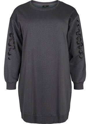 Sukienka dresowa z haftowanymi detalami, Dark Grey, Packshot image number 0