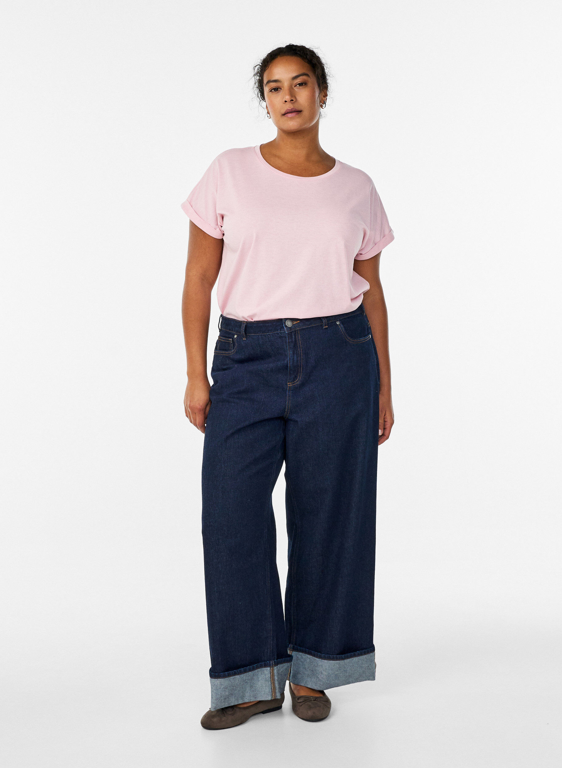 Zizzi Koszulka z kr&oacute;tkimi rekawami wykonana z mieszanki bawelny, R&oacute;żowy, Model image number 1