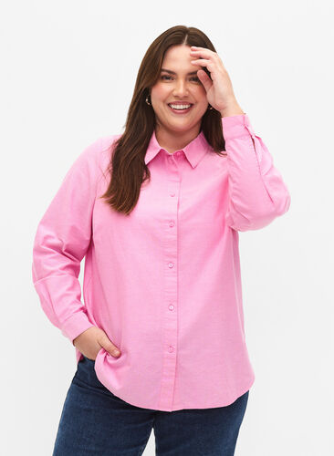 Bawelniana koszula z dlugim rekawem, Pink Frosting, Model image number 0