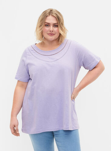Bawelniana koszulka z koronkowa wstazka, Lavender, Model image number 0