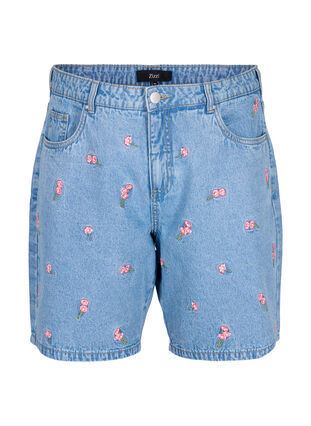 Szorty jeansowe z haftowanymi kwiatami, Light Blue AOP, Packshot image number 0