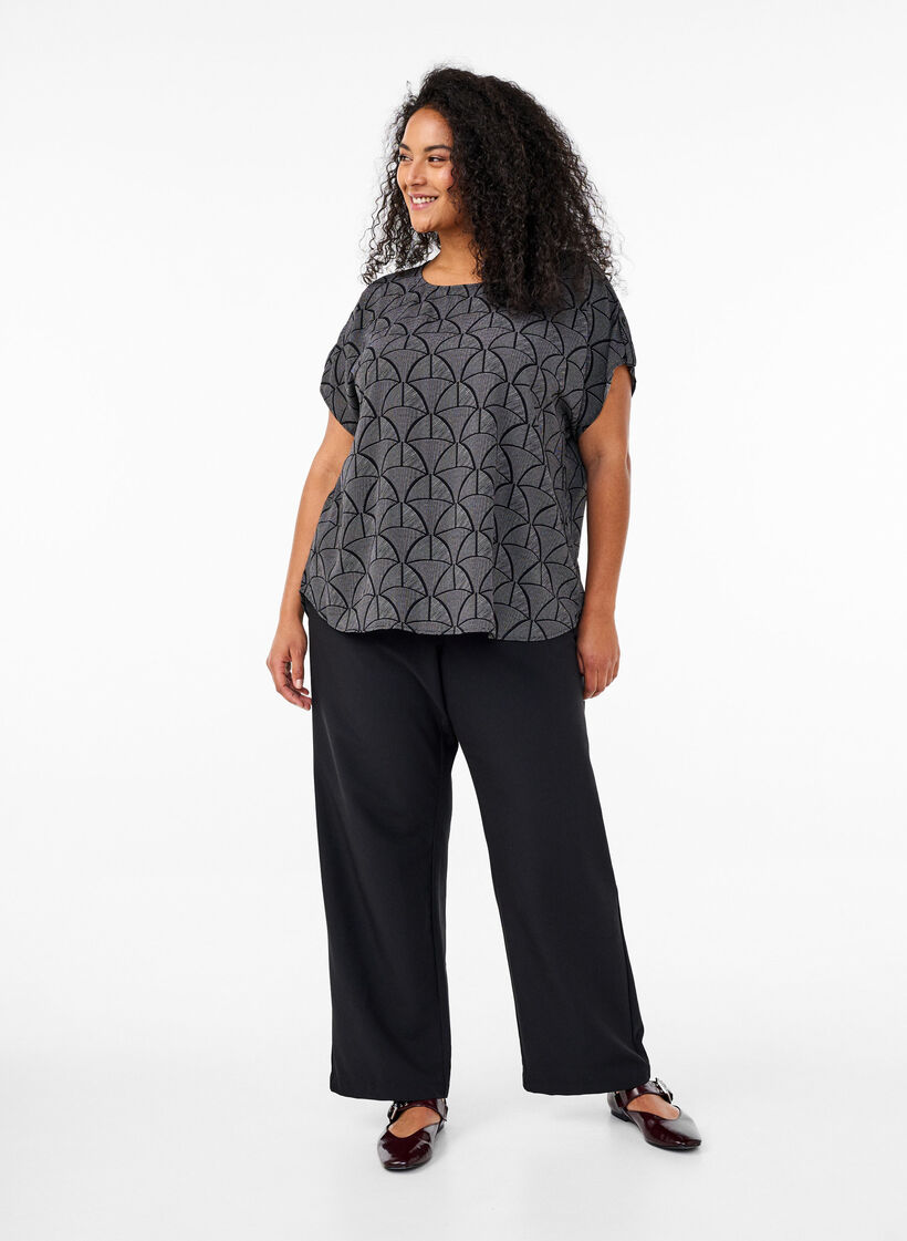 Bluzka z krótkim rekawem i nadrukiem, Black Grey Graphic , Model image number 2