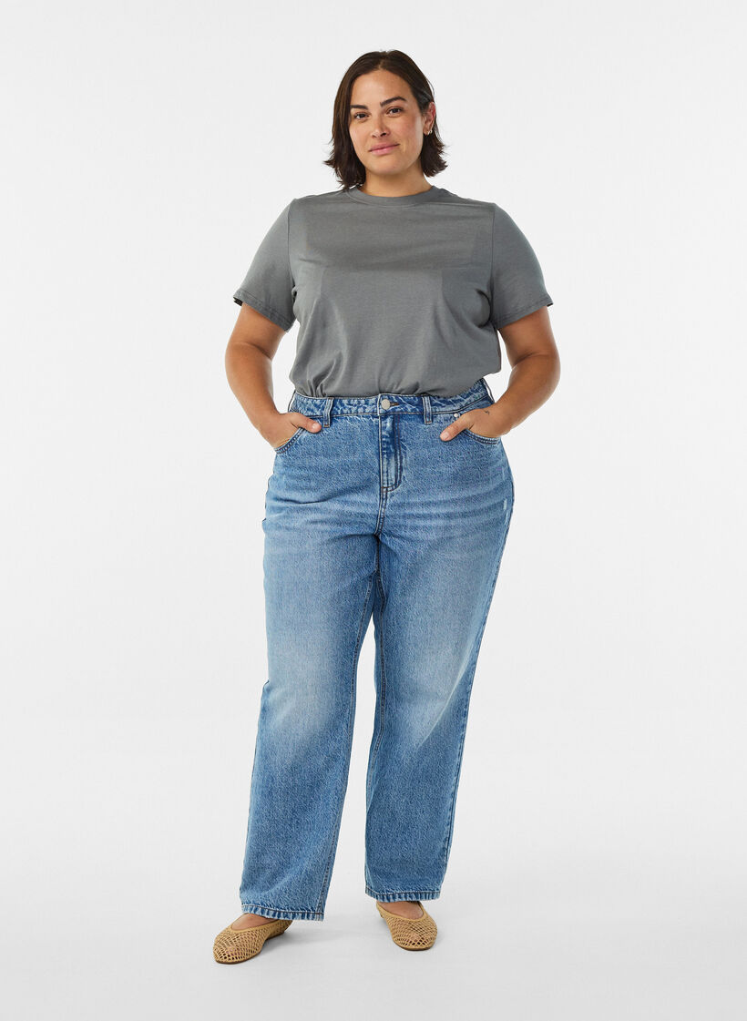 Podstawowa koszulka bawelniana z okraglym dekoltem, Szary, Model image number 1