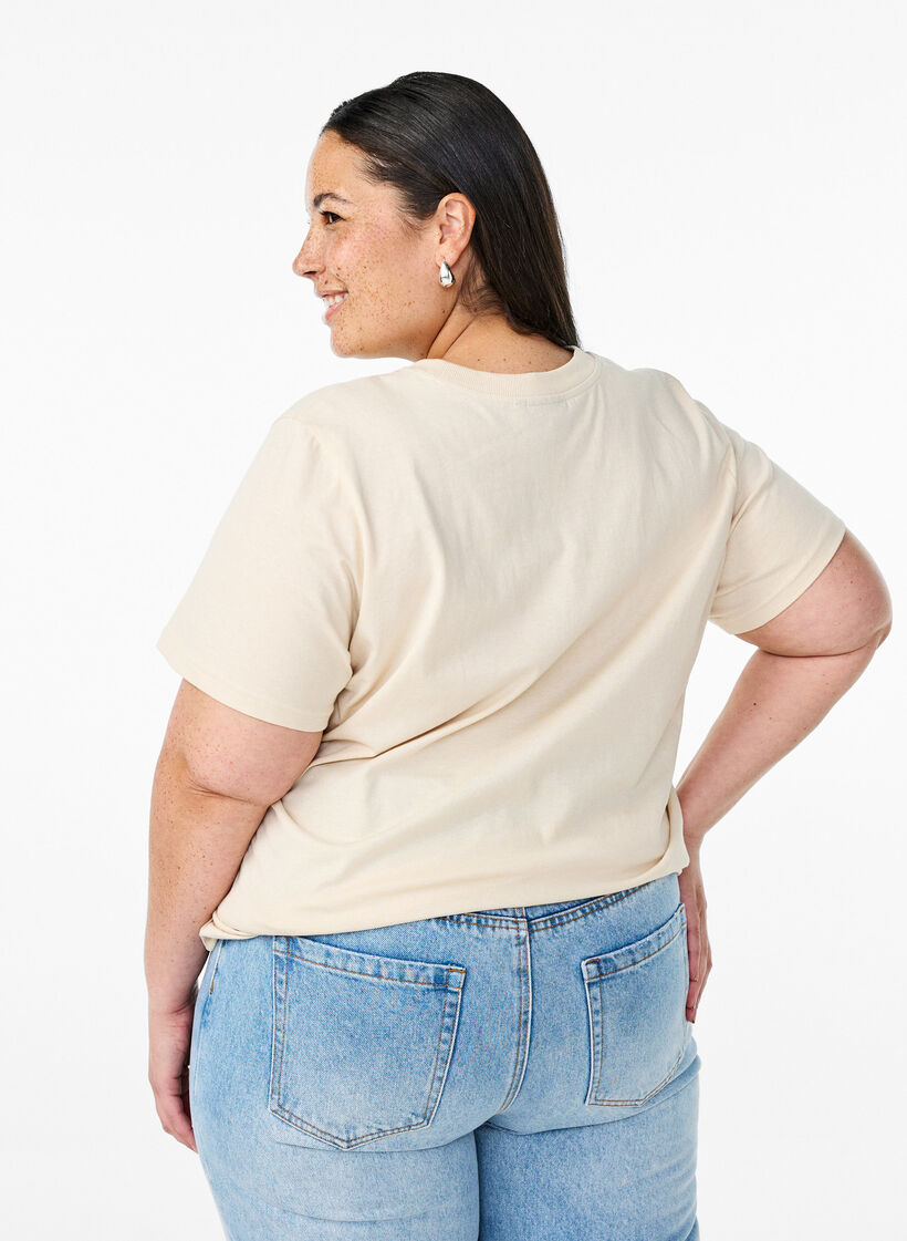 Bawelniana koszulka z nadrukiem, Beżowy, Model image number 2