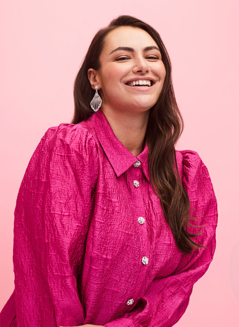 Sukienka koszulowa z faktura i perlowymi guzikami, Cactus Flower, Model image number 2