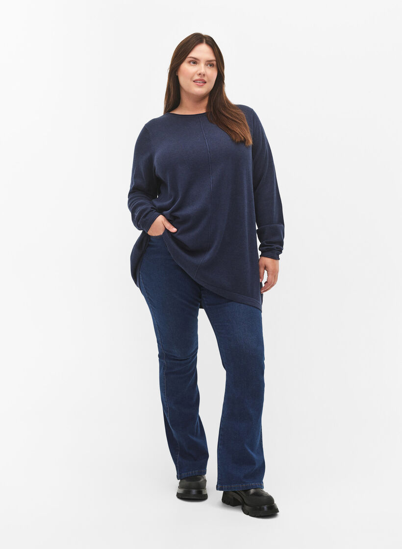 Dzianinowa bluzka z mieszanki bawelny i wiskozy, Niebieskie, Model image number 1