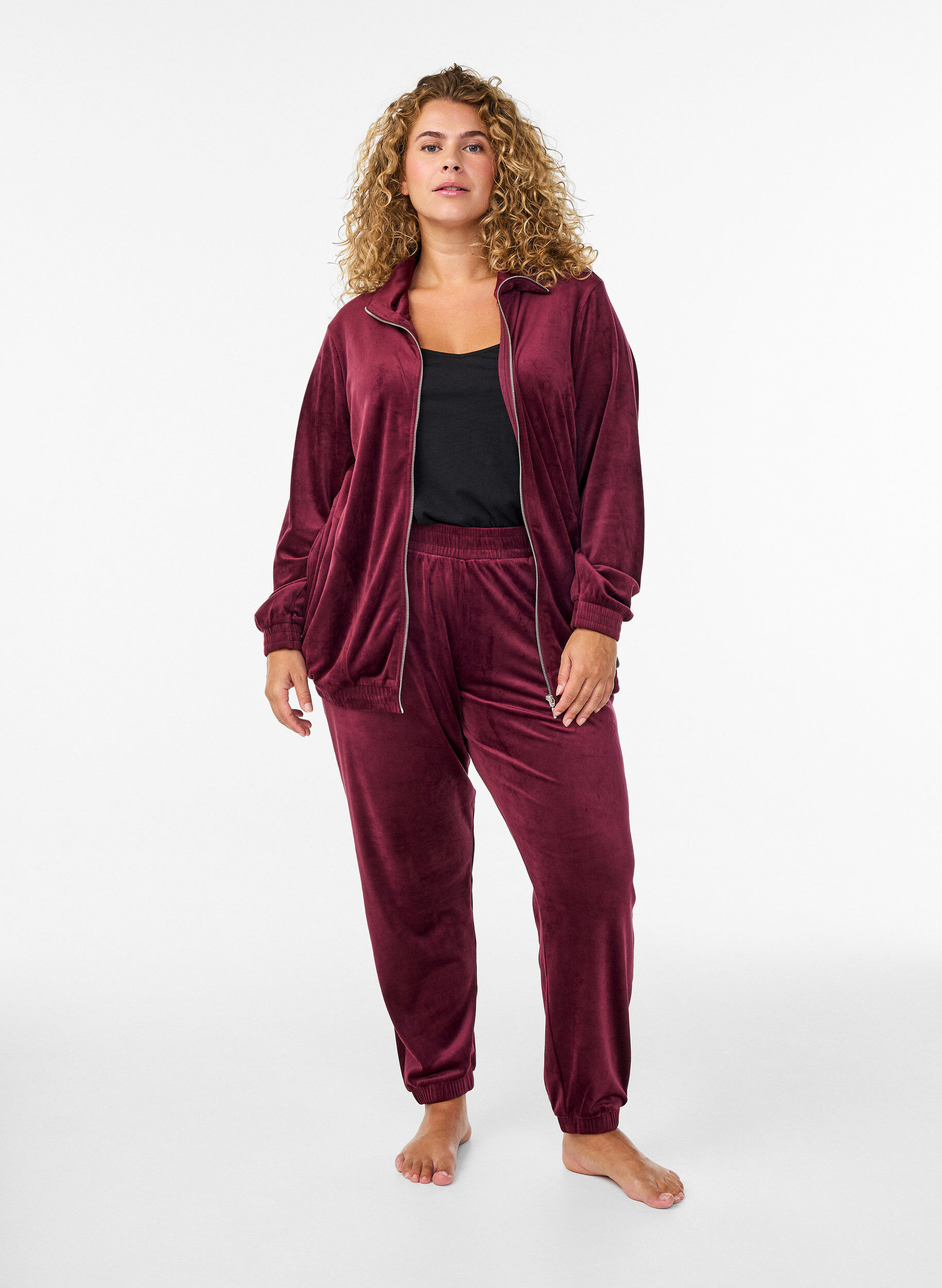 ZizziLuzne aksamitne spodnie, Czerwony, Model image number 0