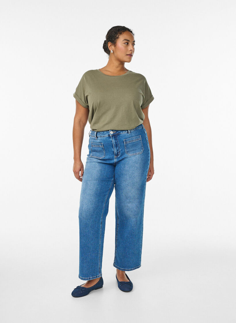 T-shirt z kr&oacute;tkim rekawem w mieszance bawelny, Zielony, Model image number 1