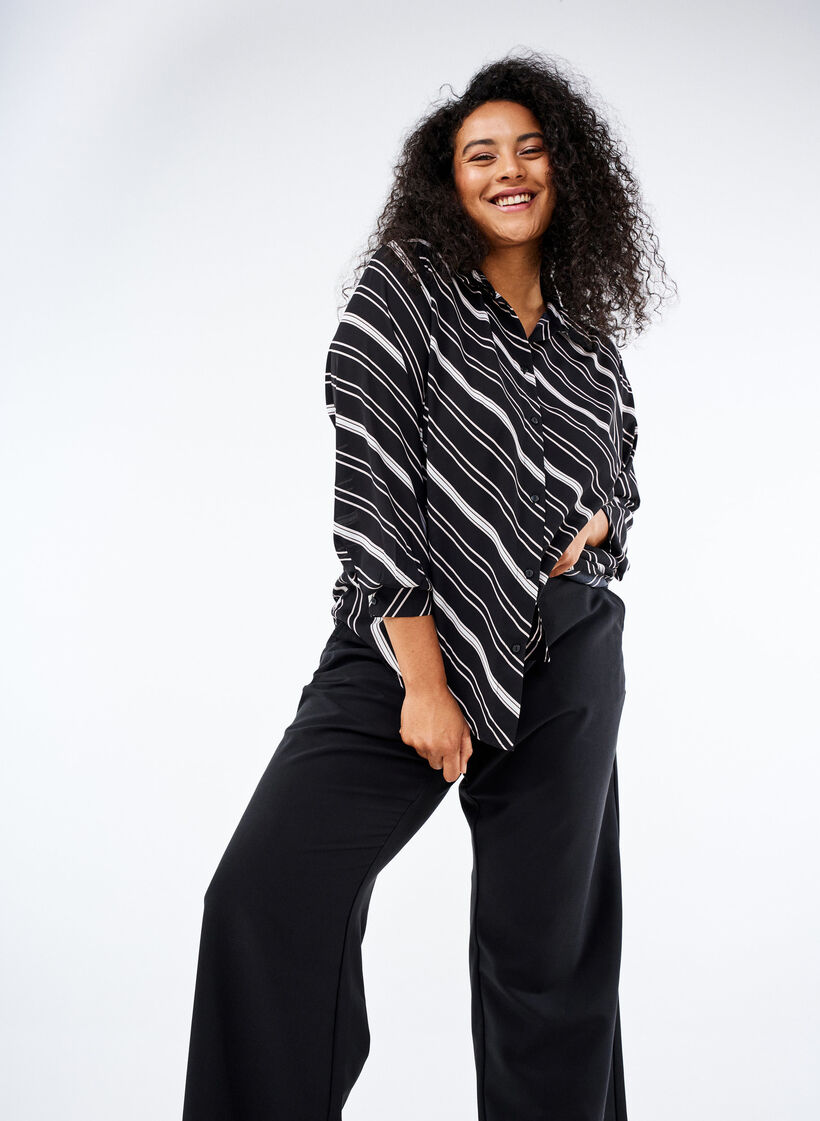 Koszula w paski z dlugim rekawem, Black Stripe, Image image number 0