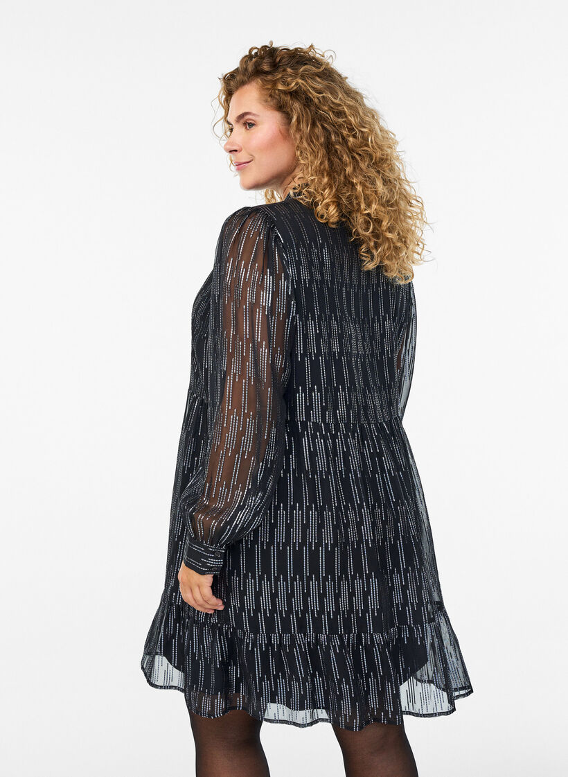 Krótka sukienka na impreze z brokatowym wzorem, Czarne, Model image number 2