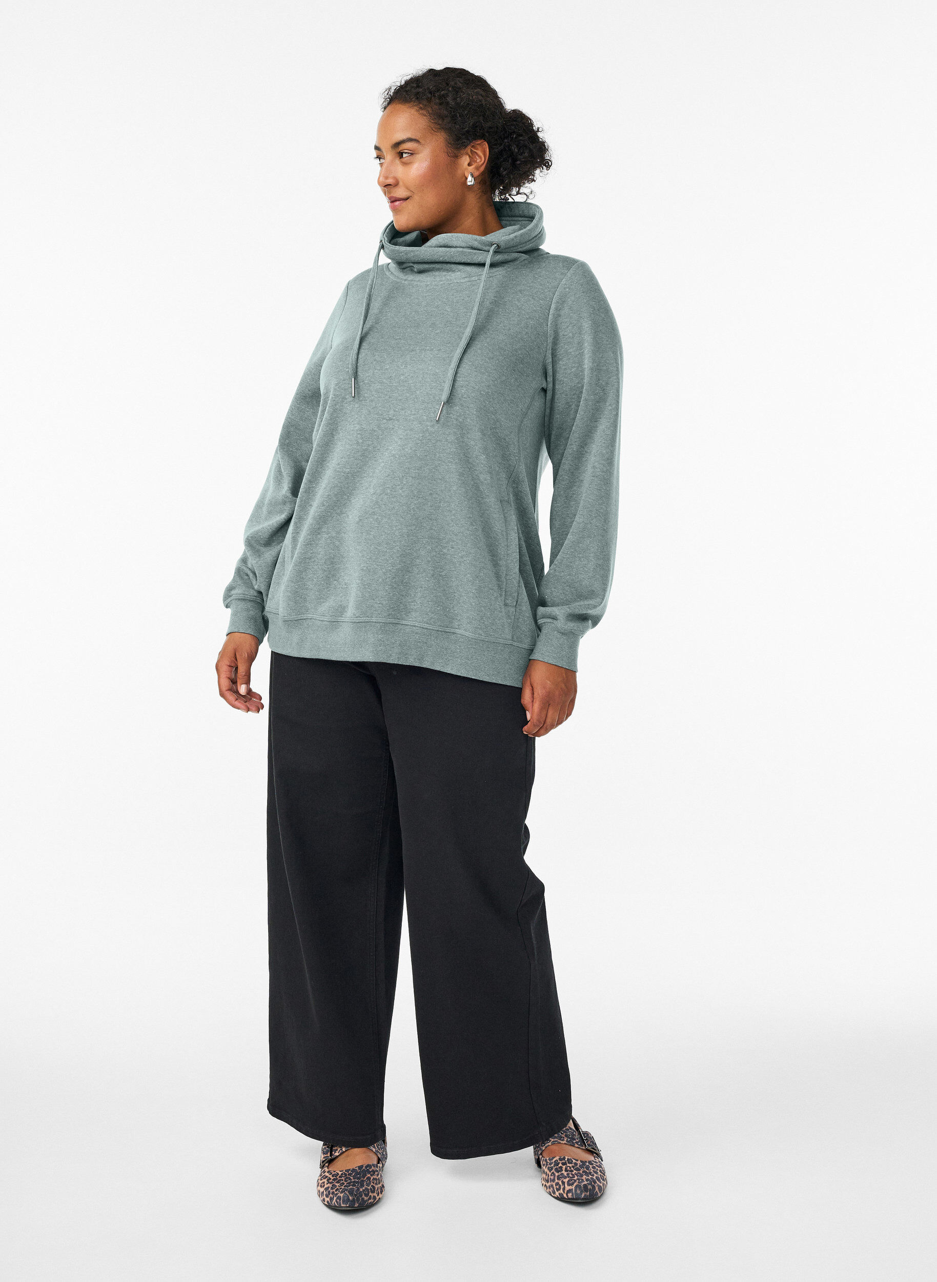 ZizziBluza z wysokim kolnierzem i kieszeniami, Zielony, Model image number 1