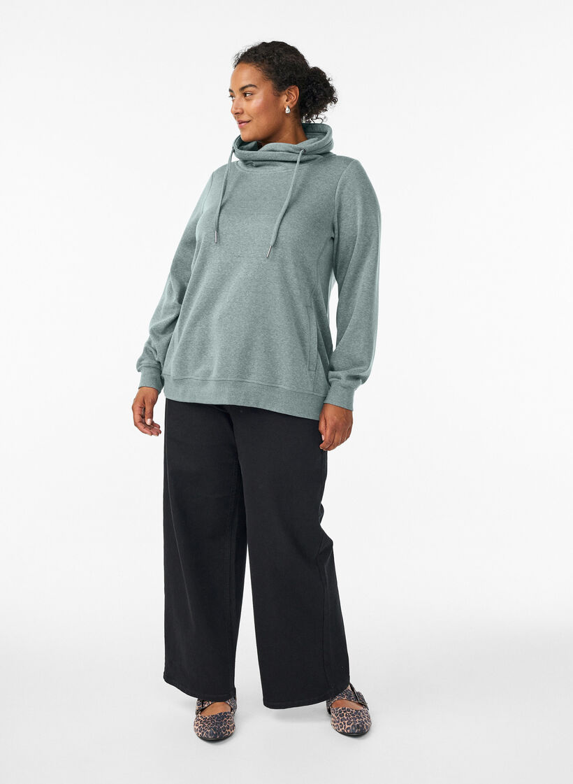 Bluza z wysokim kolnierzem i kieszeniami, Zielony, Model image number 1