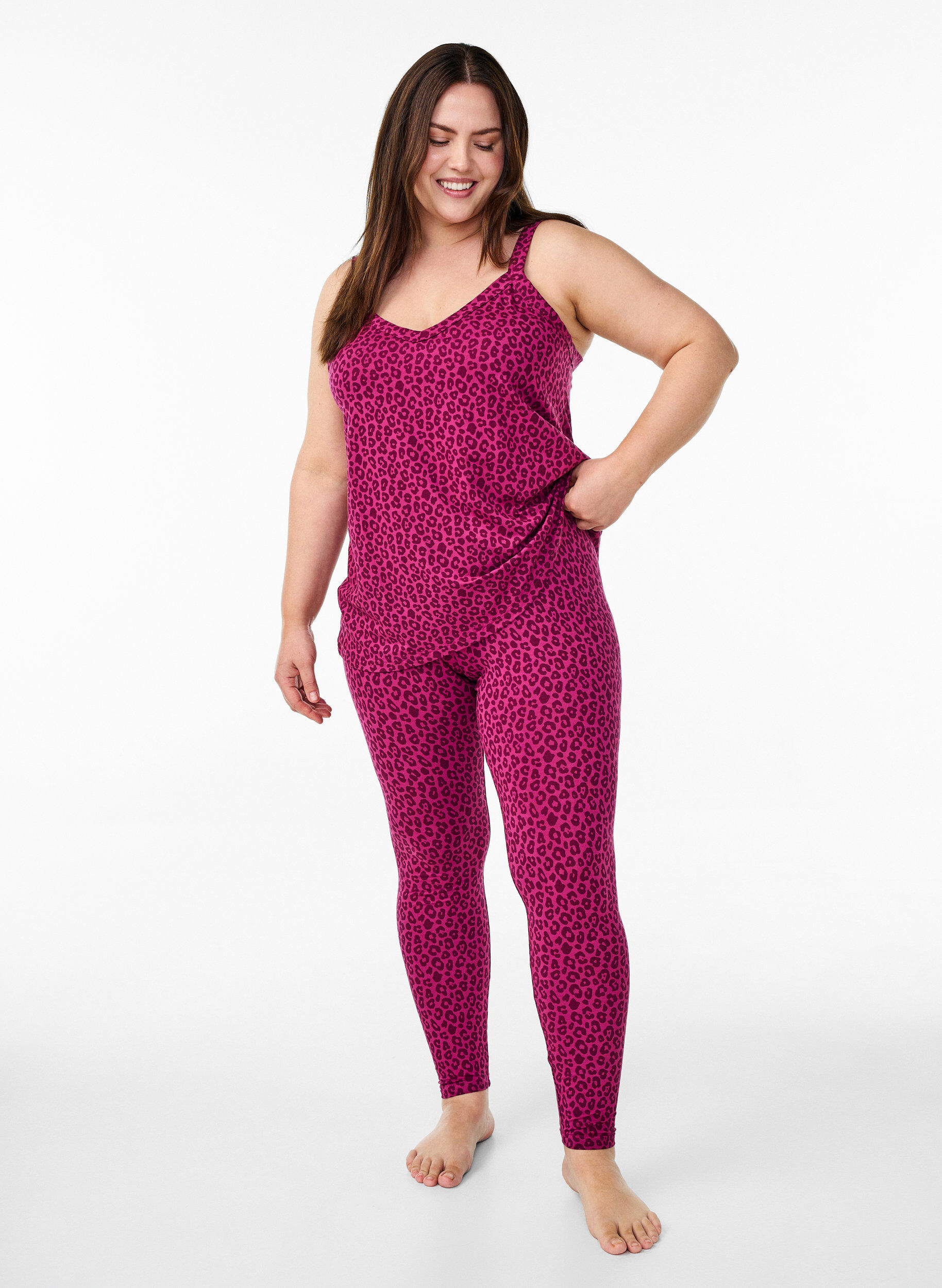 Zizzi Nocna bluzeczka na ramiaczkach z dekoltem w serek, R&oacute;żowy, Model image number 1