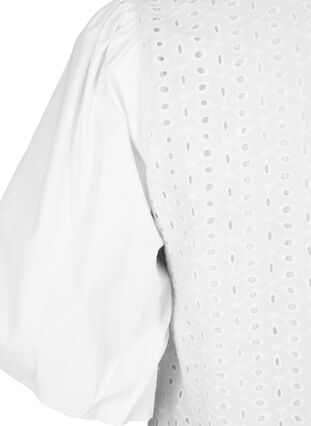 Bluzka z bufiastymi rekawami i koronkowym wzorem, Bright White, Packshot image number 3