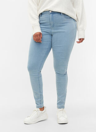 Bardzo waskie jeansy Amy z wysokim stanem, Ex Lgt Blue, Model image number 2