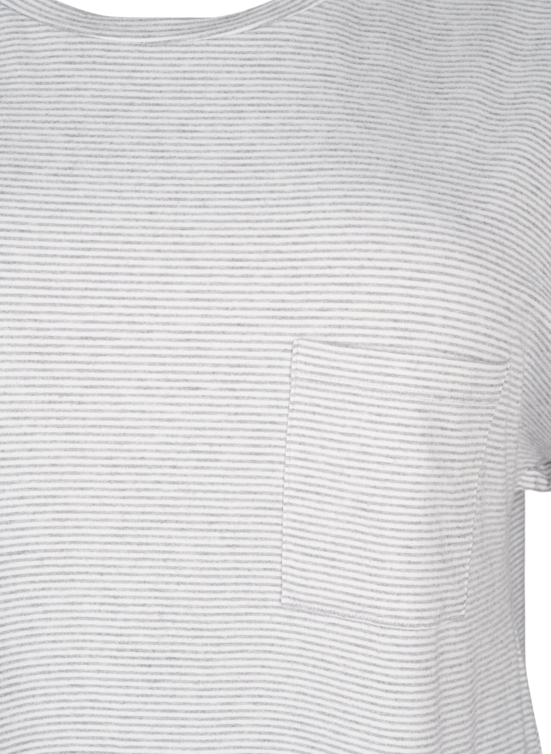 Zizzi Pasiasta koszula nocna z kr&oacute;tkim rekawem, Szary, Packshot image number 2