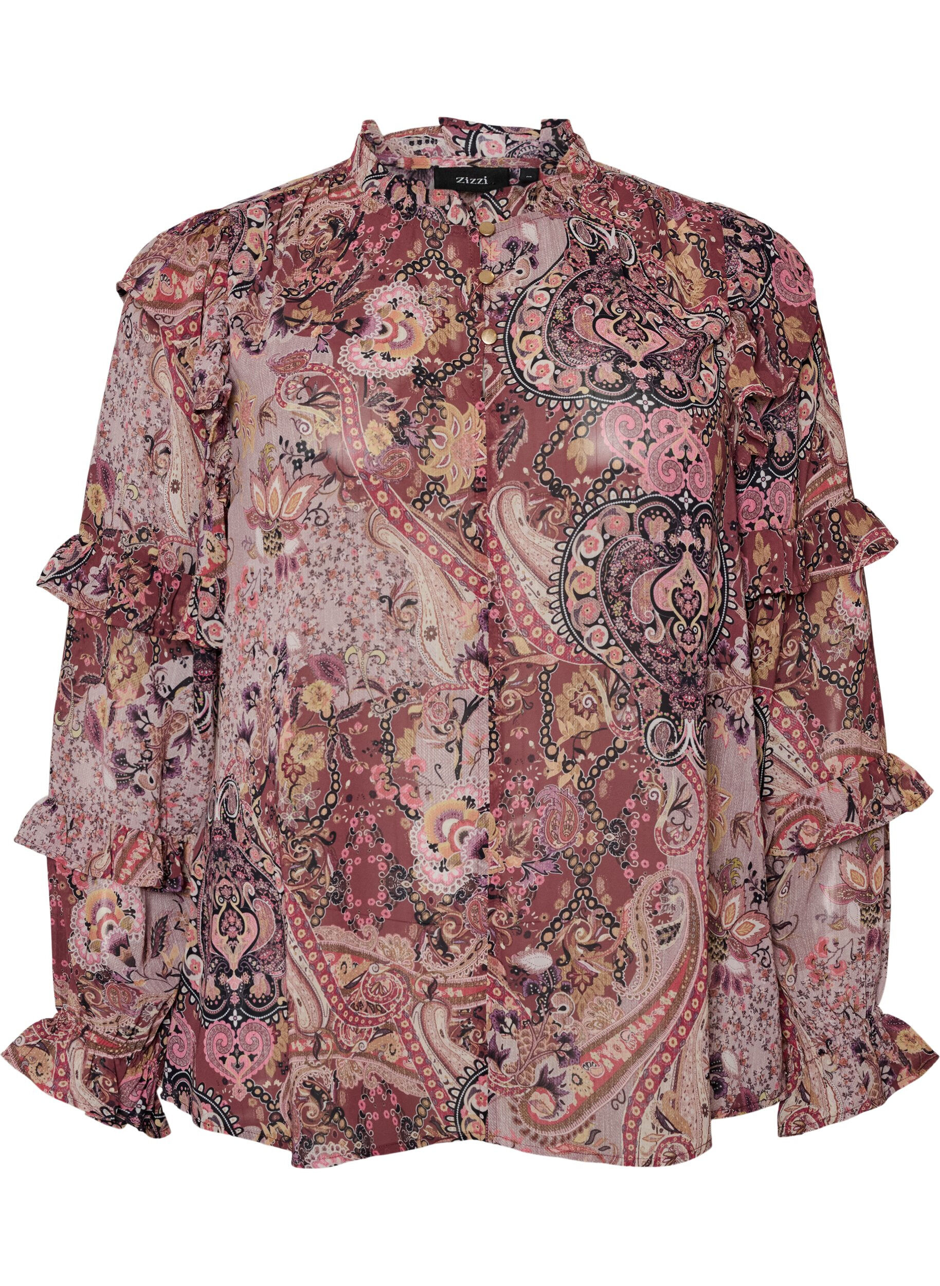 Bluzka z nadrukiem w stylu paisley i falbankami