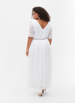 Dluga sukienka z dekoltem z tylu i krótkimi rekawami, Bright White, Model image number 1
