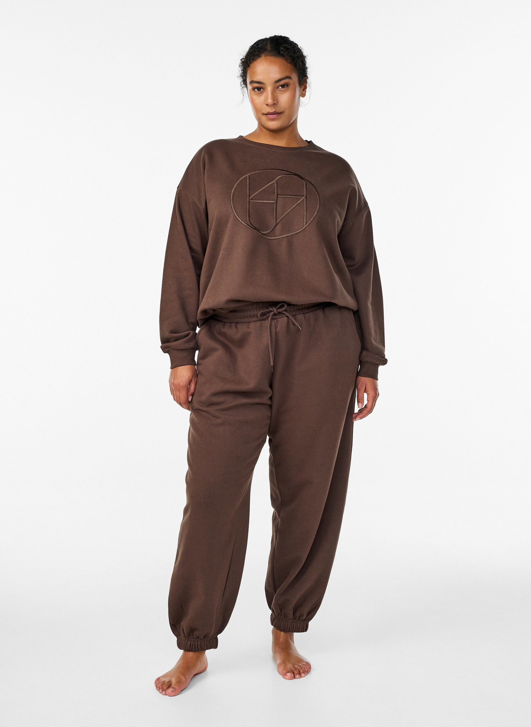 ZizziBluza z motywem, Brązowy, Model image number 1