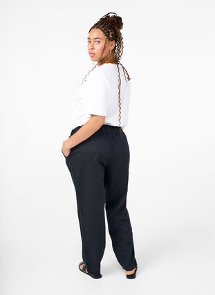 Bawelniano-lniane spodnie z kieszeniami, Black, Model image number 1