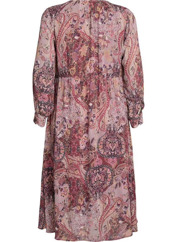 Sukienka midi z nadrukiem paisley i elastyczna talia, Fioletowy, Packshot image number 1
