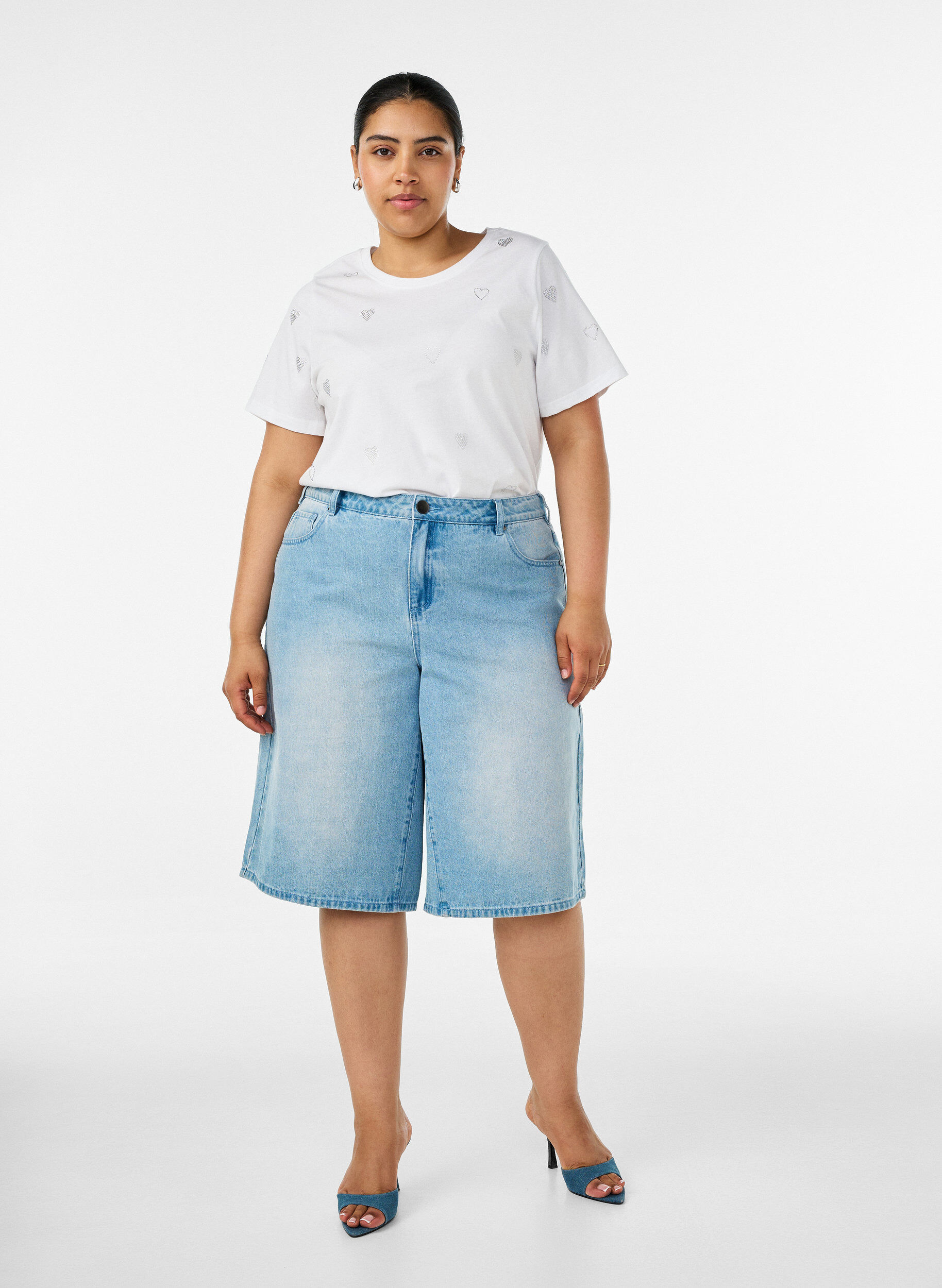 ZizziKoszulka z bawelny organicznej z serduszkami, Biały, Model image number 1