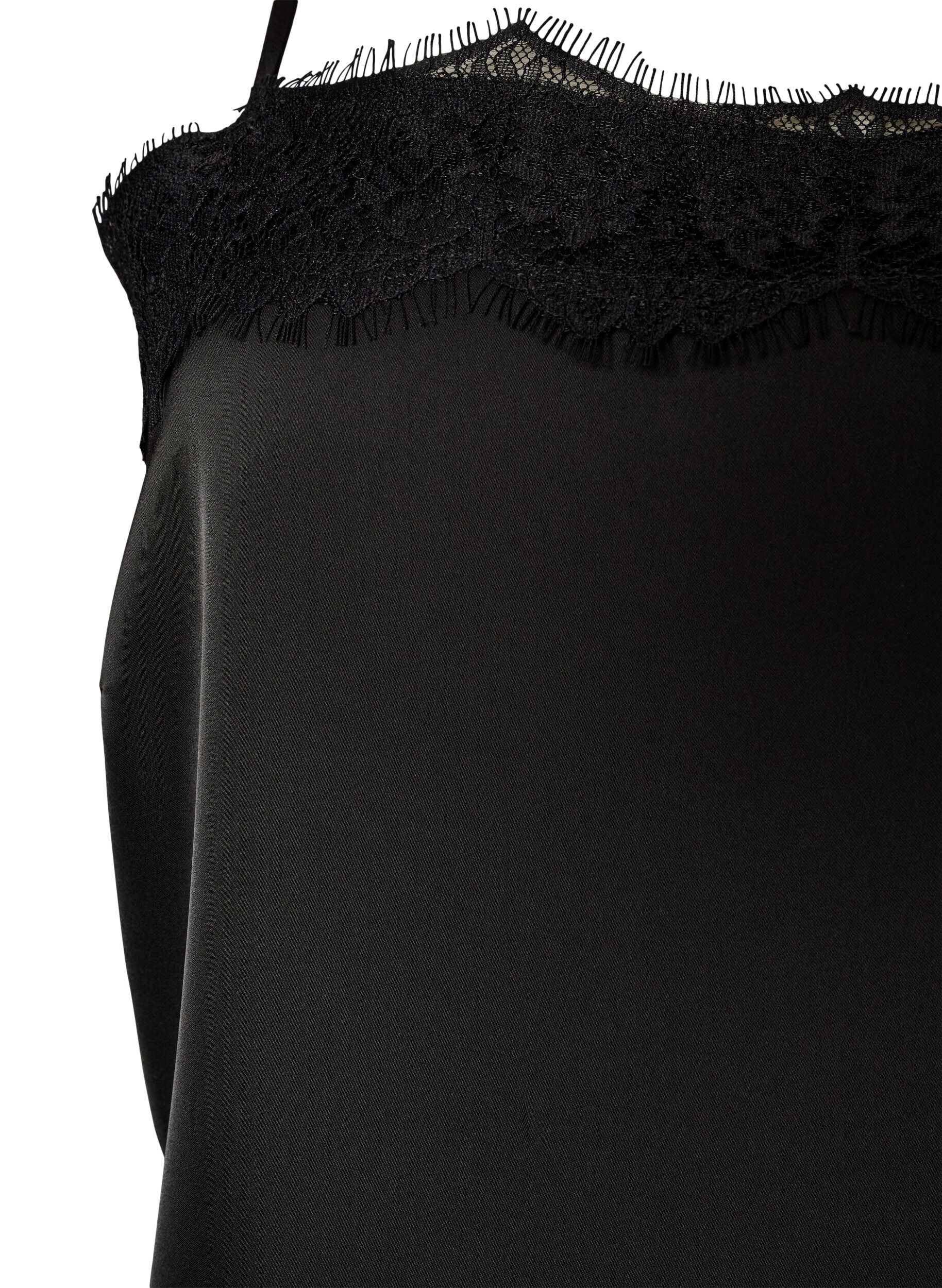 ZizziLong satin top with lace edges, Black, Packshot image number 2