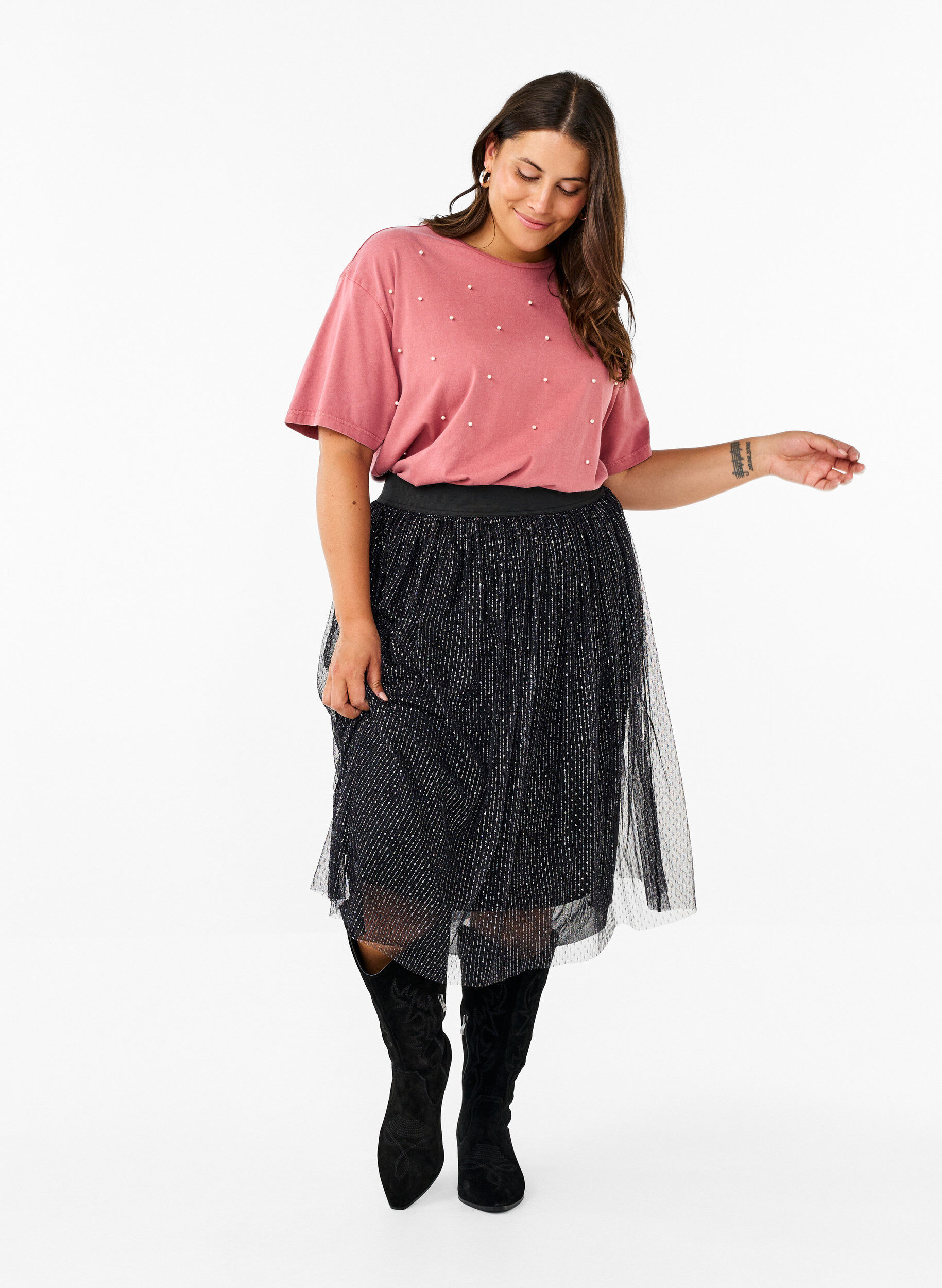 Zizzi Koszulka z perelkami, Heather Rose Washed, Model image number 2