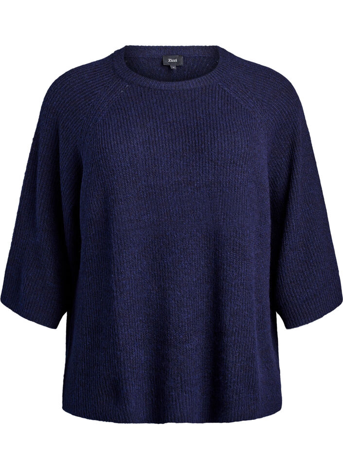 Prazkowany sweter z rekawami 3/4, Niebieskie, Packshot image number 0