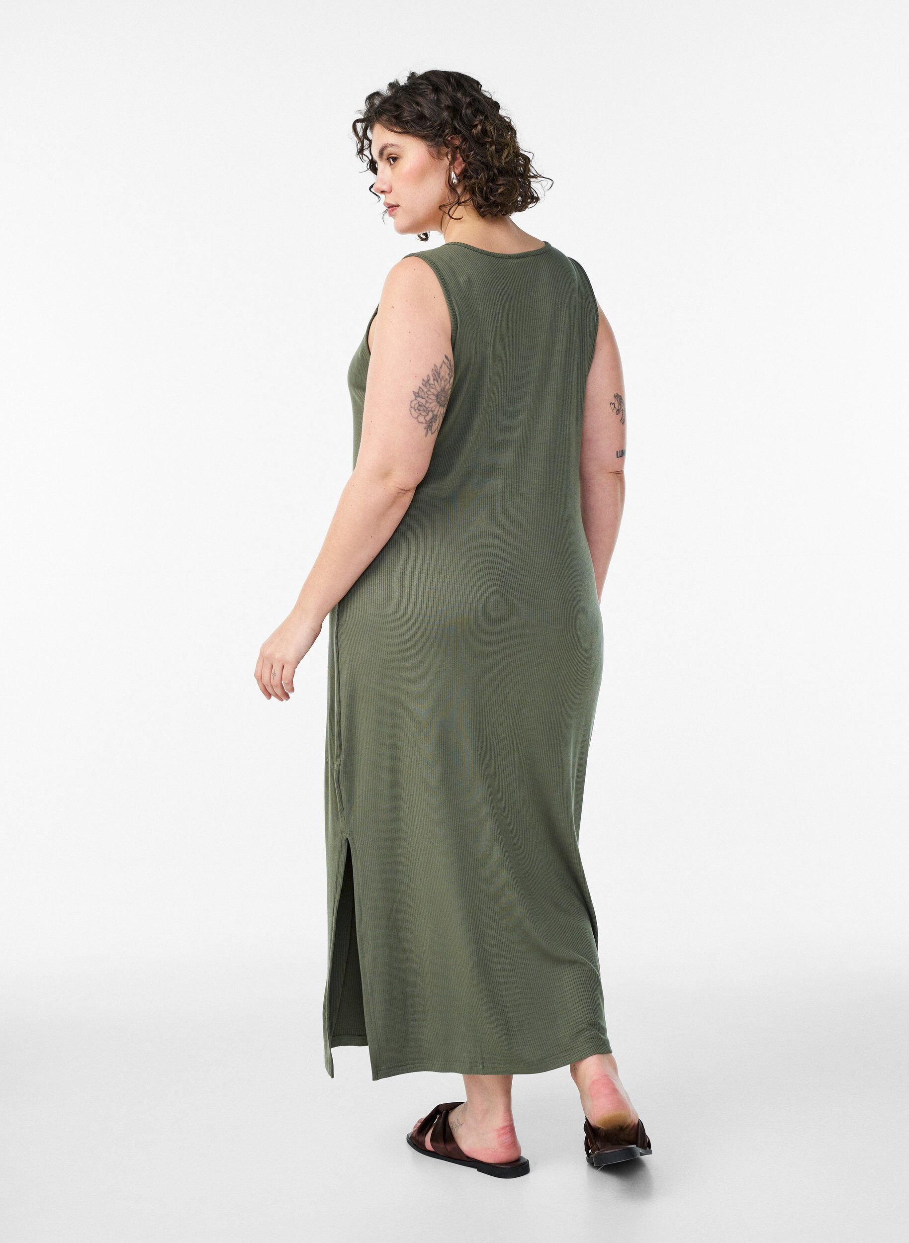 ZizziPrazkowana sukienka z wiskozy bez rekaw&oacute;w, Zielony, Model image number 1